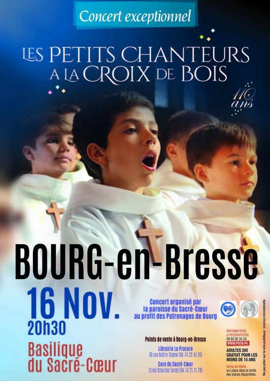 Concert des Petits chanteurs à la croix de bois le 16 novembre à Bourg-en-Bresse (01)