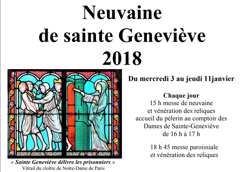 Messe à Saint Roch (Paris) le 3 janvier et neuvaine à sainte Geneviève du 3 au 11 janvier