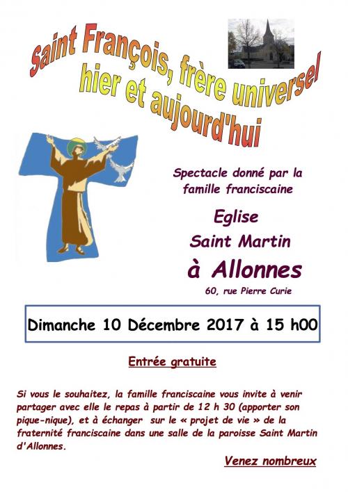 Spectacle – Saint François, frère universel : 10 décembre à Allonnes (72)