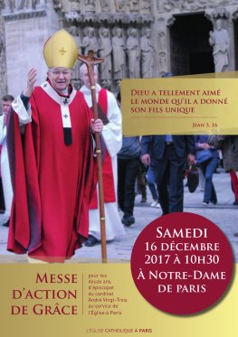 Messe d’action de grâce du cardinal André Vingt-Trois le 16 décembre à Paris