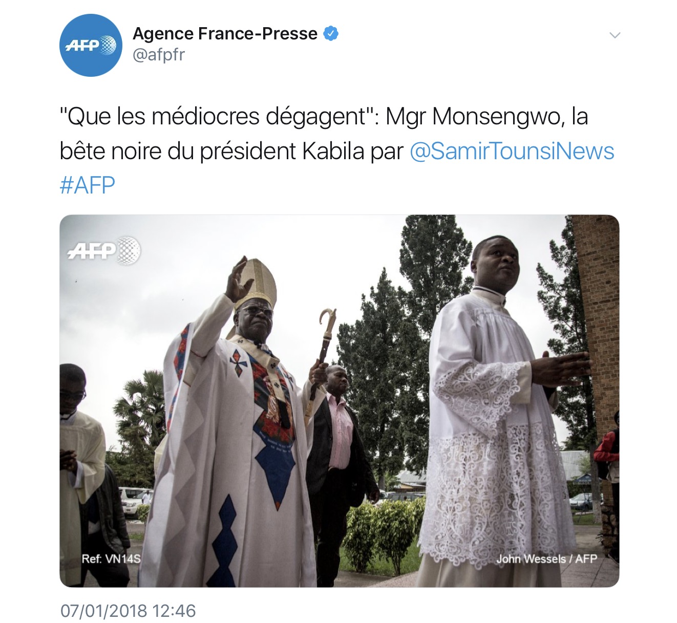 Le tweet du jour : quand l’AFP parle du combat de Mgr Monsengwo
