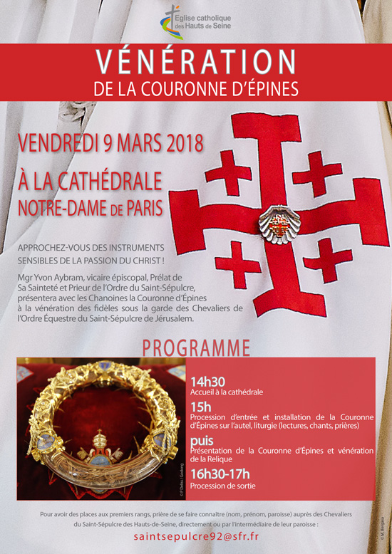 Vénération de la Couronne d’épines à Paris le 9 mars 2018
