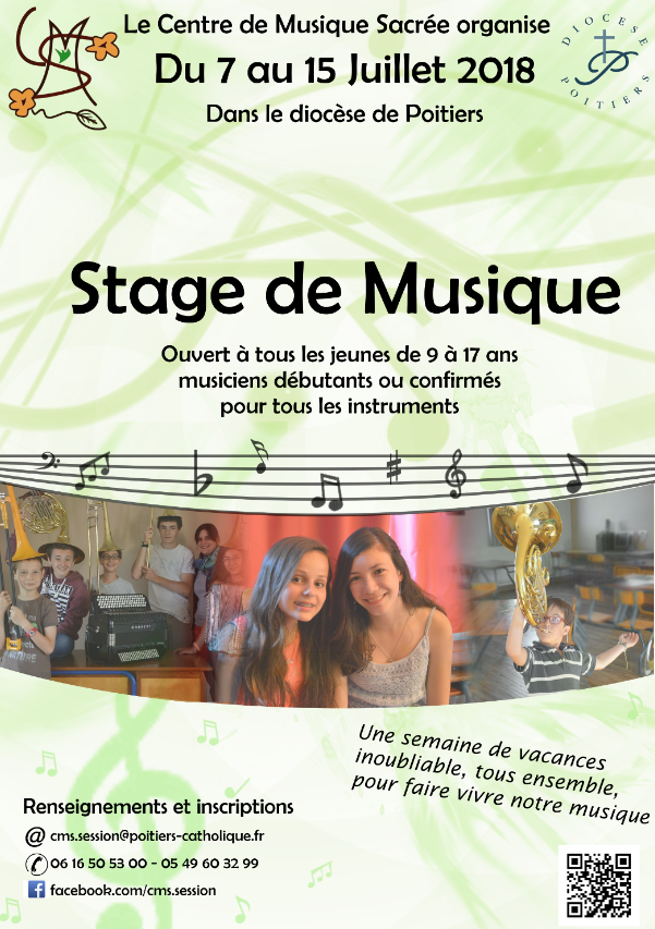 Centre de musique sacrée – Stage de musique 2018 pour les jeunes du 7 au 15 juillet 2018 à Bressuire (79)