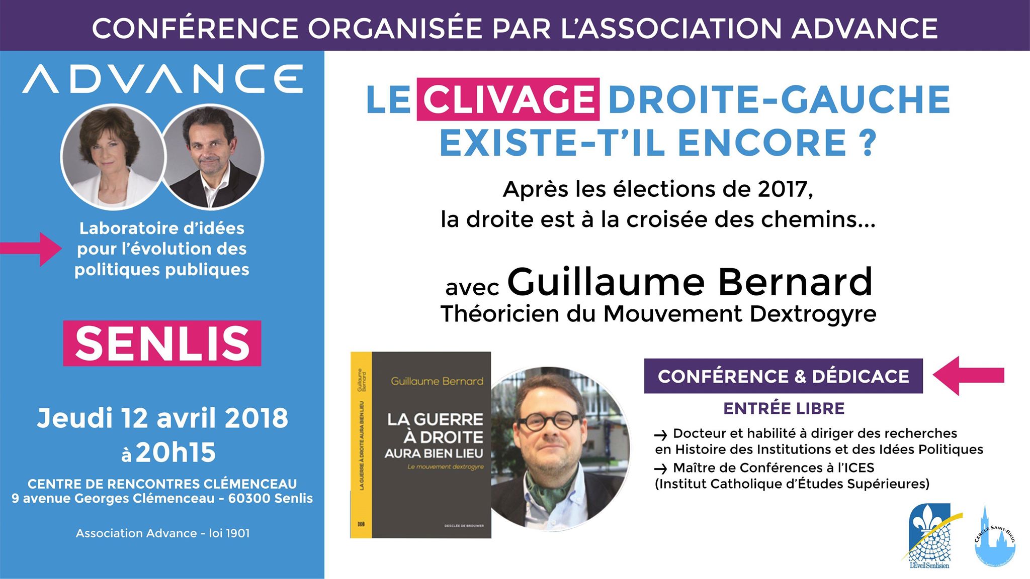 Conférence : “Le clivage droite-gauche existe-t-il encore ?” avec Guillaume Bernard le 12 avril 2018 à Senlis (60)