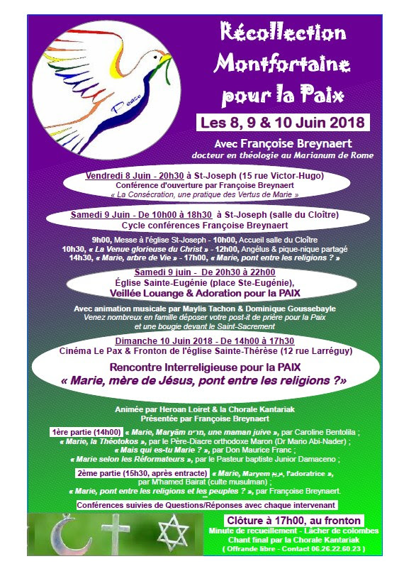 Récollection Montfortaine pour la Paix du 8 au 10 juin 2018 à Biarritz (64)