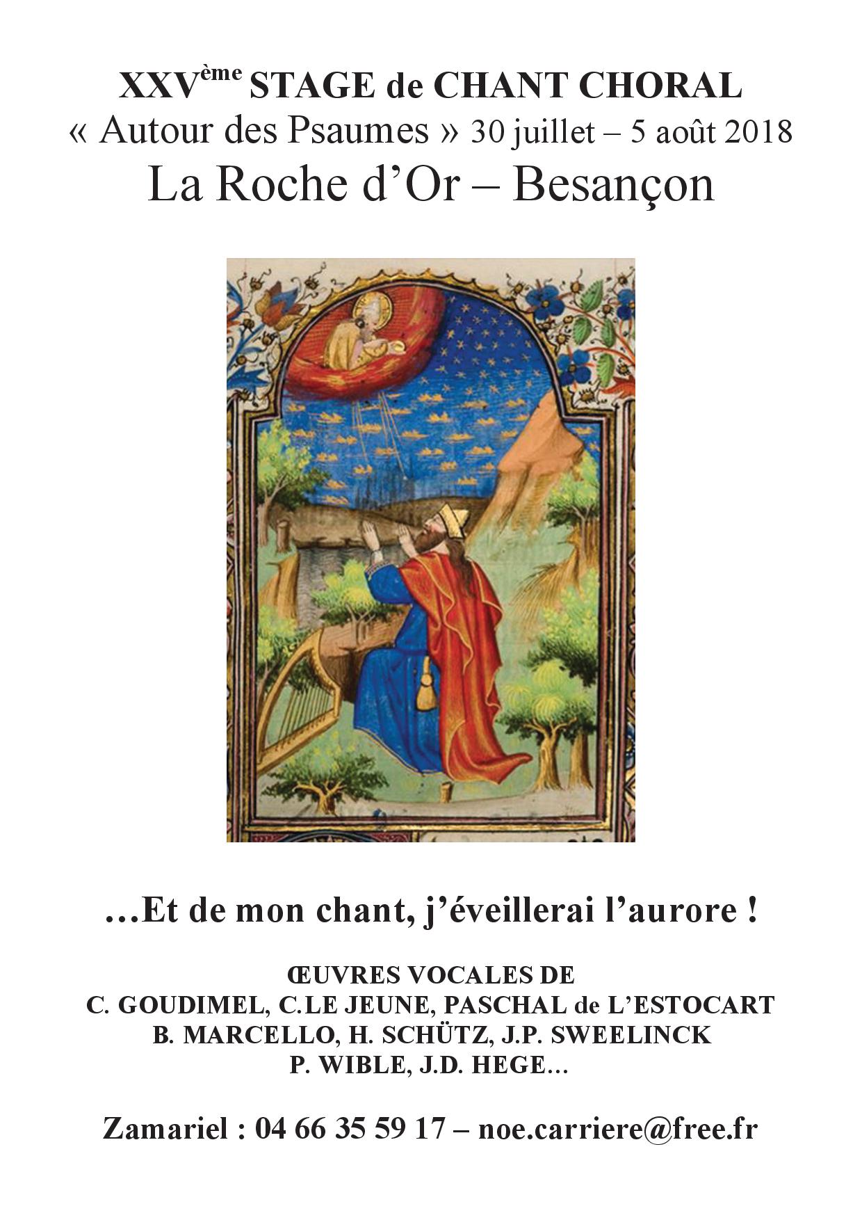 Stage de chant choral “Autour des psaumes “ à Besançon (25) du 30 juillet au 5 août 2018