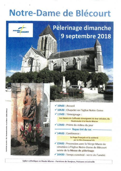 Pèlerinage le 9 septembre 2018 à Notre-Dame de Blécourt (52)