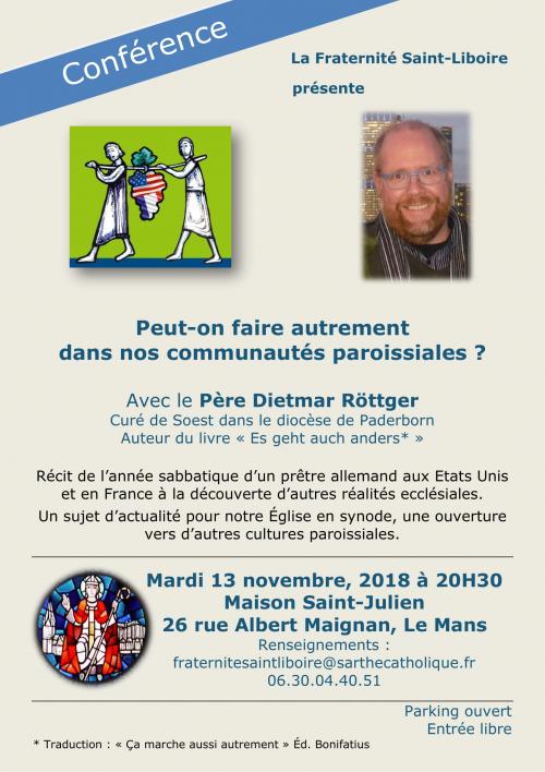 « Peut-on faire autrement dans nos communautés paroissiales ? » – Mardi 13 novembre 2018 au Mans (72)