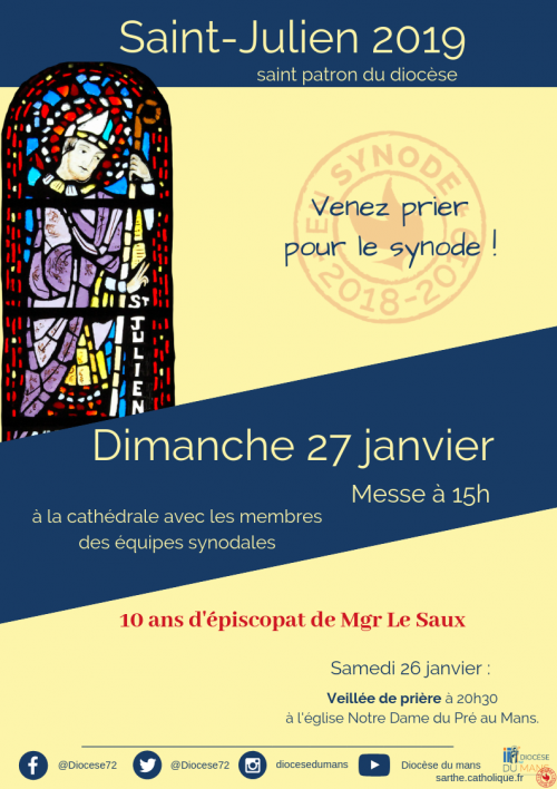 Fête de la Saint-Julien le 27 janvier 2019 au Mans (72), venez prier pour le synode !