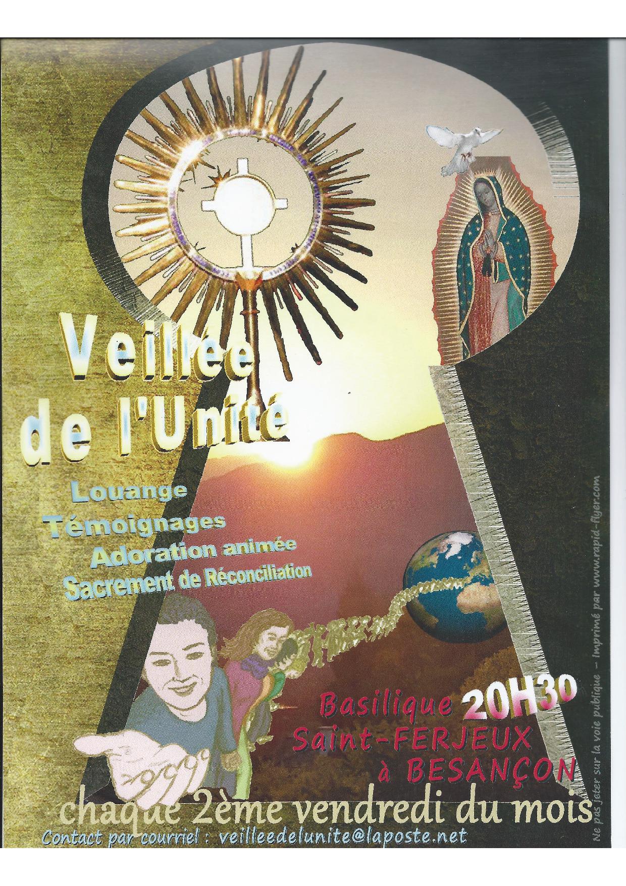 Veillée de l’Unité à Besançon (25) le 8 février 2019 et chaque 2e vendredi du mois