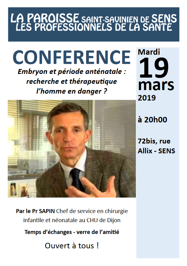 Conférence : “L’homme en danger ?” le 19 mars 2019 à Sens (89)