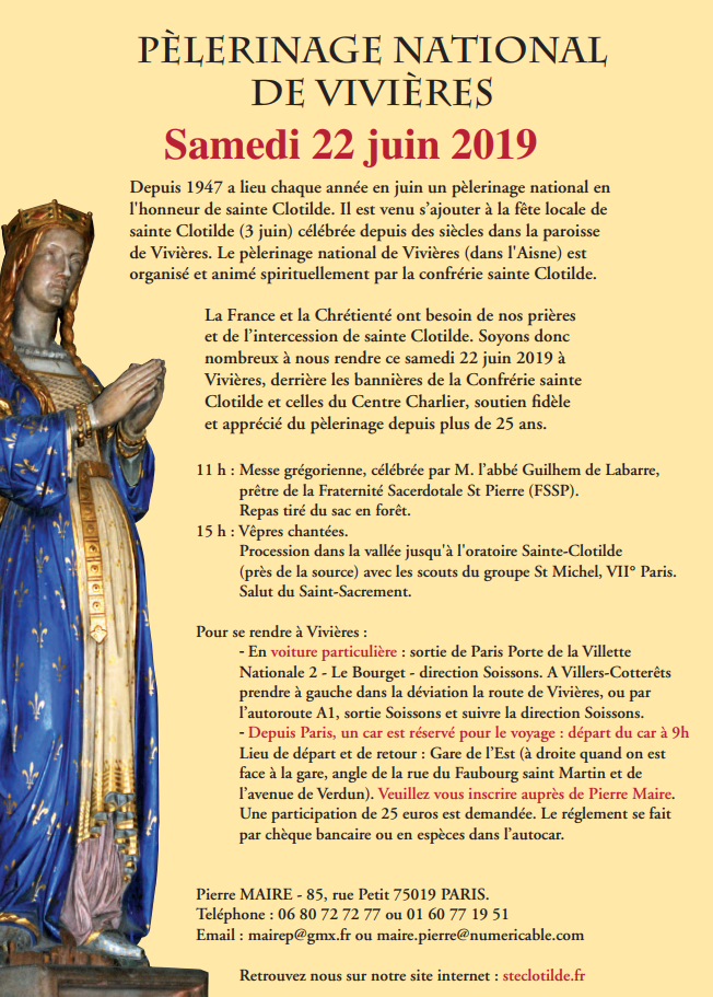 Pèlerinage national de Vivières (02) en l’honneur de sainte Clotilde le 22 juin 2019