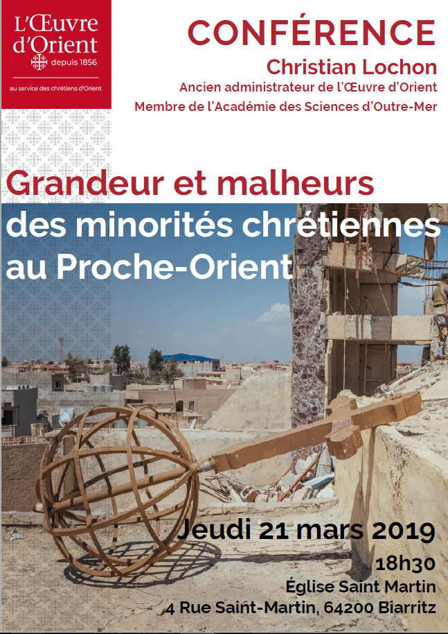 Conférence sur les chrétiens d’Orient le 21 mars 2019 à Biarritz (64)