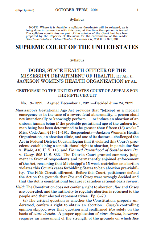 États-Unis : la Cour suprême annule sa jurisprudence qui autorisait l’avortement